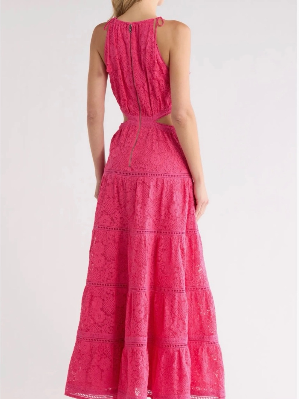 Alice + Olivia Hot Pink Lace Halter Maxi Dress with Cutouts - Picture 2 of 6